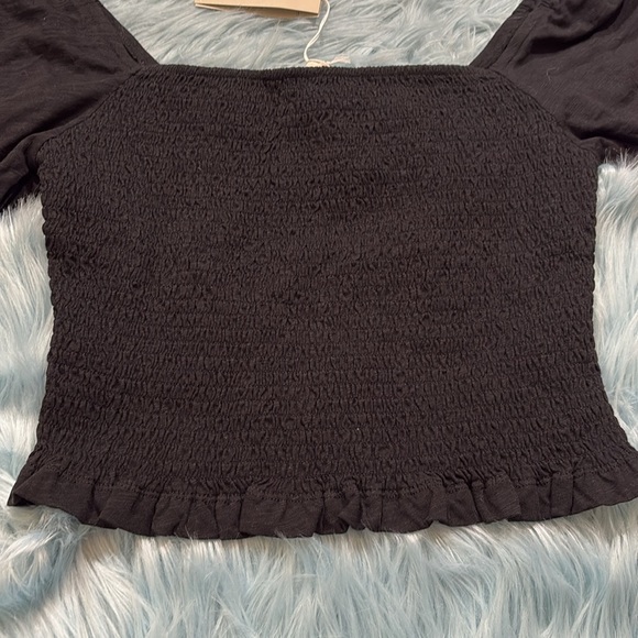 NWT Boden Squareneck Smocked Puff Sleeve Crop Top Black sz 6 - Picture 6 of 11